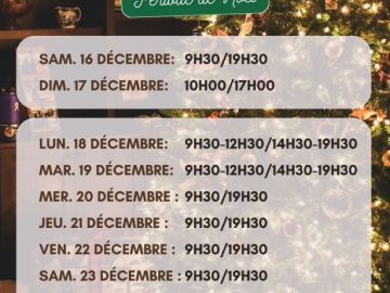 Ho Ho Ho ! Dernière ligne droite avant Noël.. 🎅

Voici les HORAIRES D'OUVERTURE de la Cave pour les prochains jours.

#lacaveducoin #guipavas #brest #caviste...